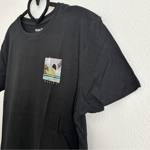 Hurley Black Tropical Golden Waves Sunset Palm Tree Graphic Tee Size XS - Picture 3 of 8